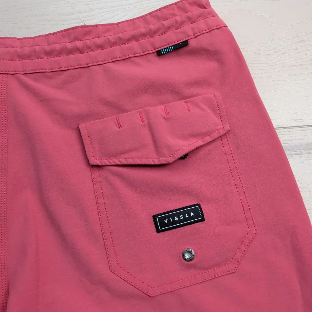 Vissla Solid Sets Board Shorts Mens 34 Swim Trunks Magenta Red Beach Surf